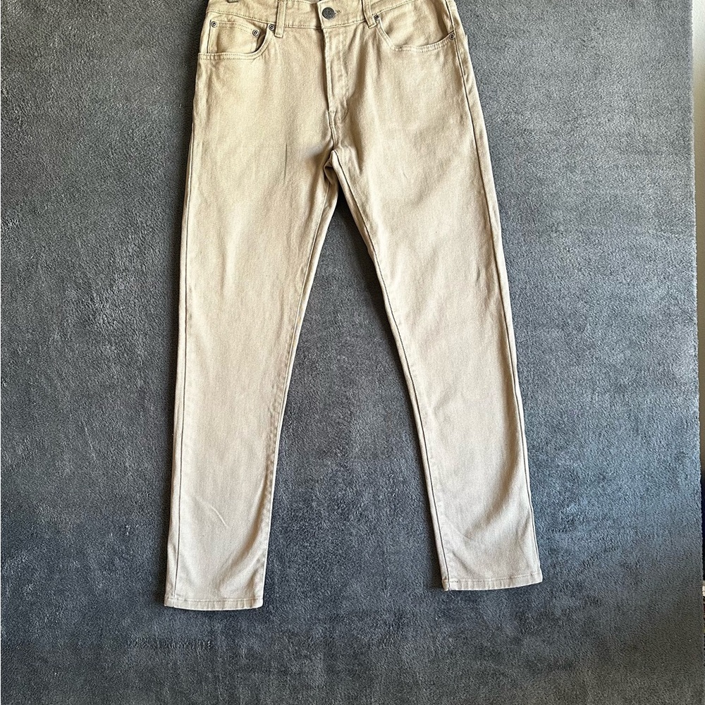 STITCHES & RIVETS MEN’S TAN/KHAKI JEANS SLIM FIT STRETCH PANTS SZ 34X32